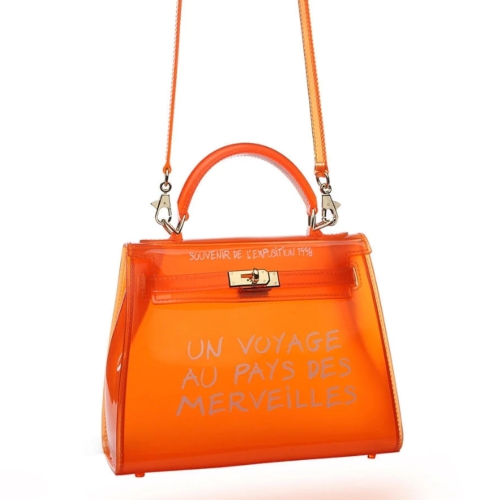 Orange Letter Jelly Purse Cute Clear Bag PVC Cross-body Handbags - Picture 10 of 10